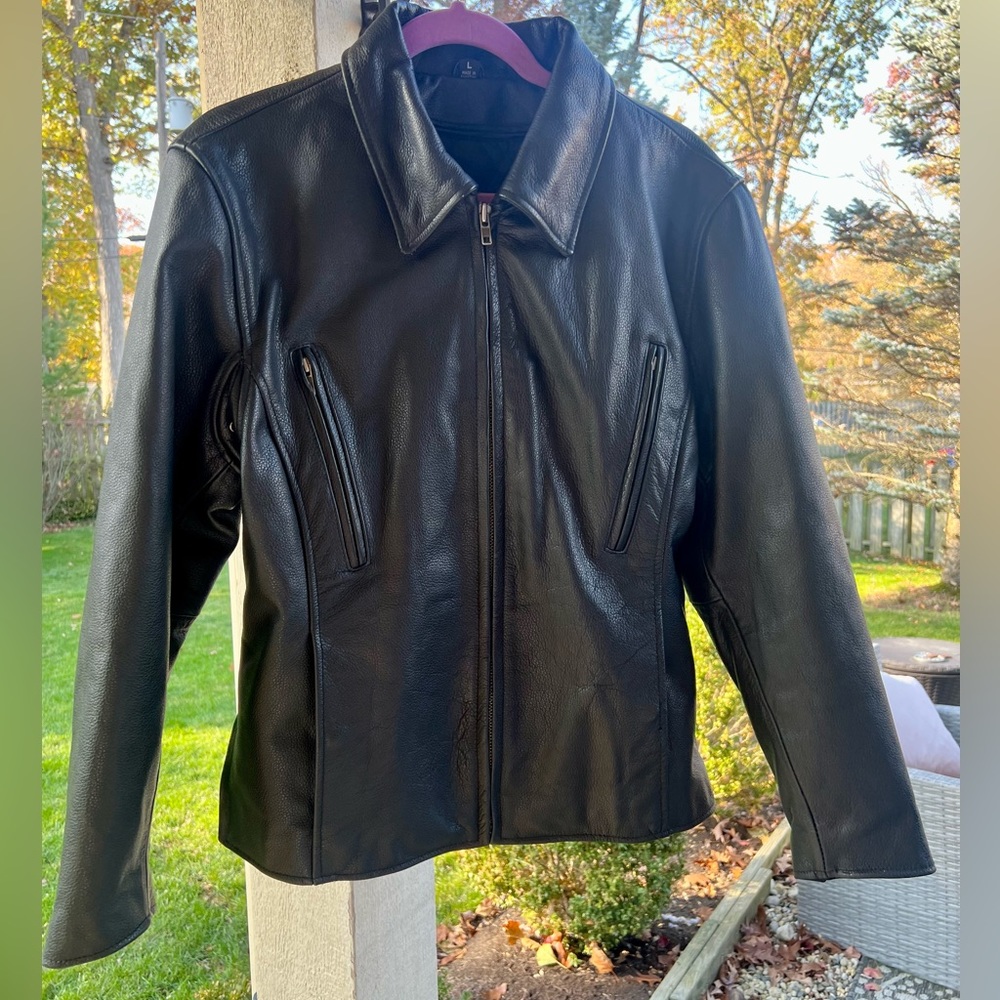 Women's Black Leather Zip Jacket